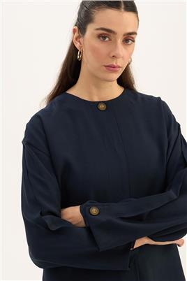 Tek Düğmeli Tensel Bluz Lacivert