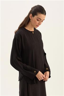 Tek Düğmeli Tensel Bluz Siyah