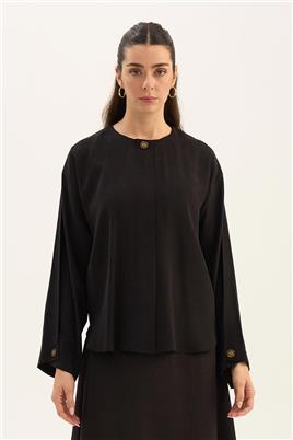 Tek Düğmeli Tensel Bluz Siyah