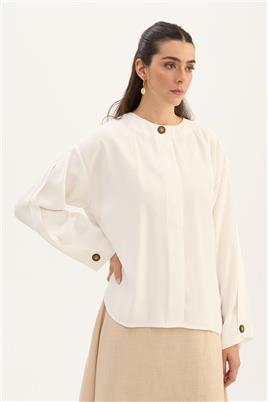 Tek Düğmeli Tensel Bluz Ekru