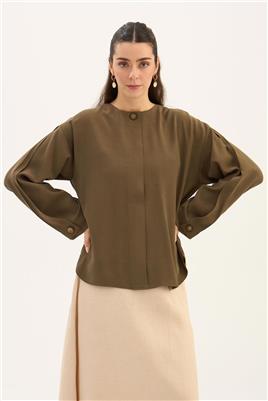 Tek Düğmeli Tensel Bluz Haki