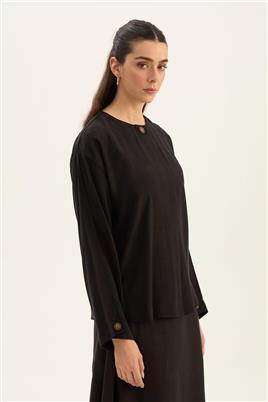 Tek Düğmeli Tensel Bluz Siyah