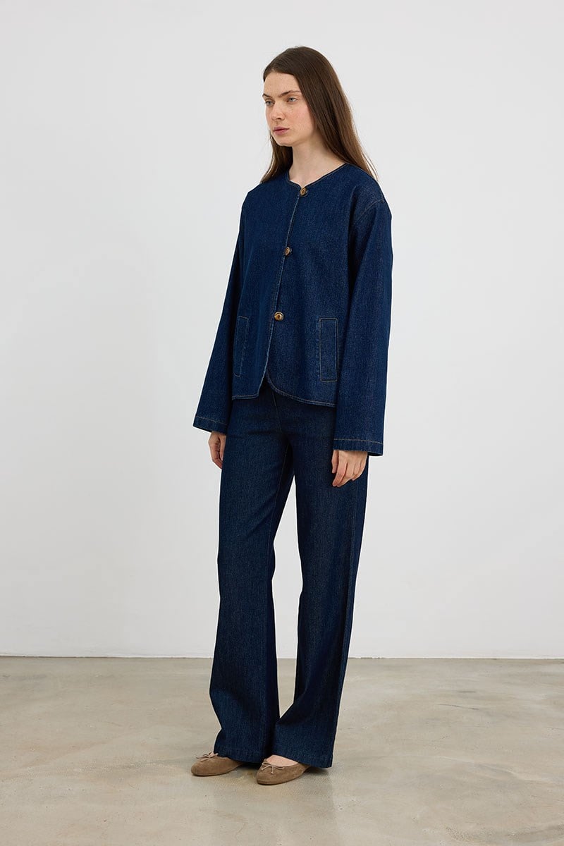 Tensel Karışımlı Wide Leg Jean Gece Mavisi