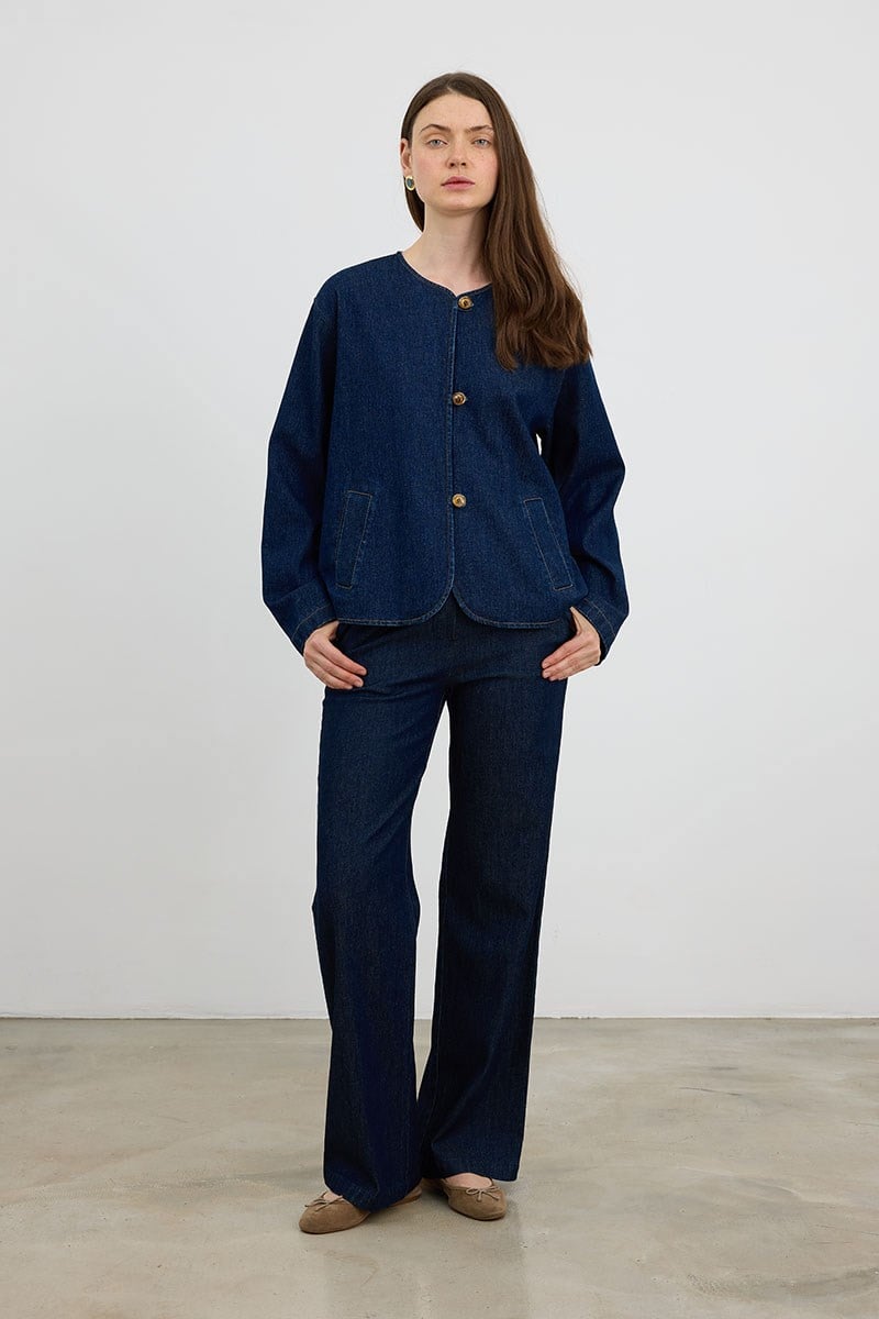 Tensel Karışımlı Wide Leg Jean Gece Mavisi