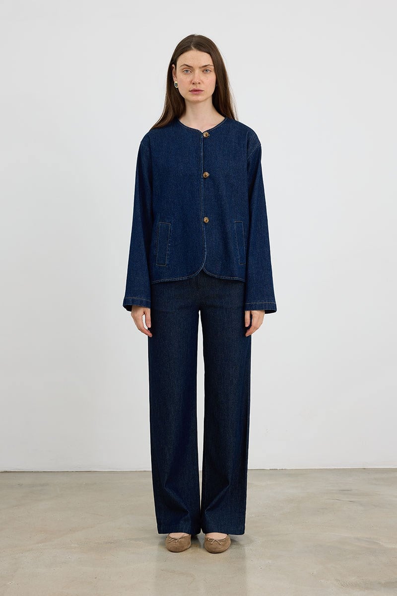Tensel Karışımlı Wide Leg Jean Gece Mavisi