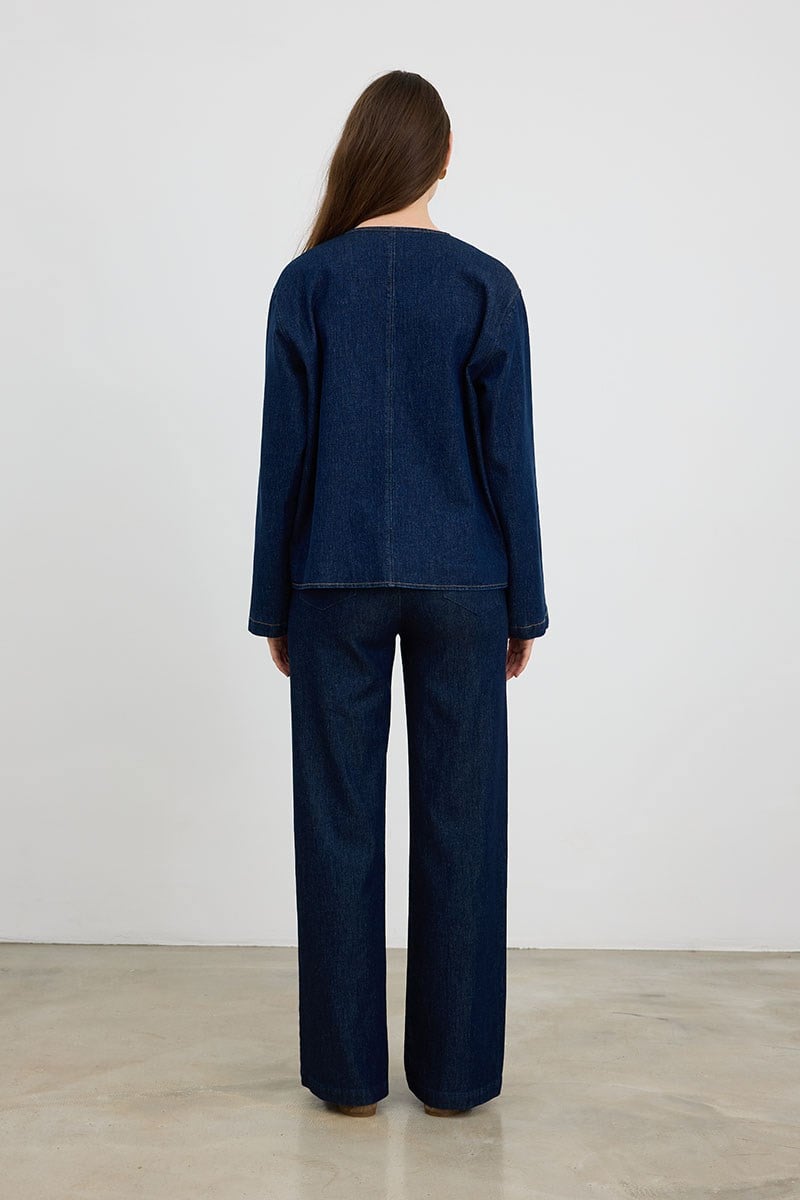 Tensel Karışımlı Wide Leg Jean Gece Mavisi