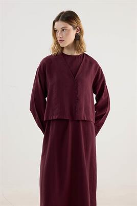 Tensel Kısa Kimono Bordo