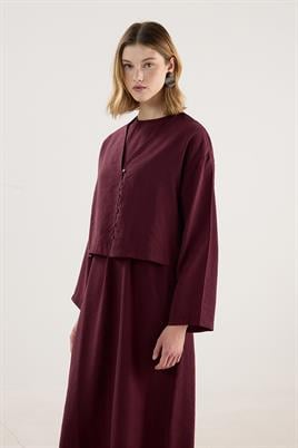 Tensel Kısa Kimono Bordo