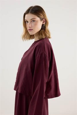 Tensel Kısa Kimono Bordo