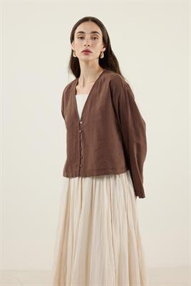 Tensel Kısa Kimono Kahverengi