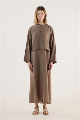 Tensel Kısa Kimono Koyu Vizon