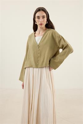 Tensel Kısa Kimono Zeytin Yeşili