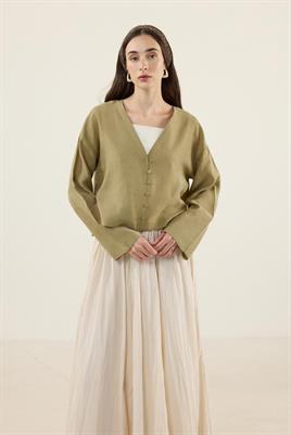 Tensel Kısa Kimono Zeytin Yeşili