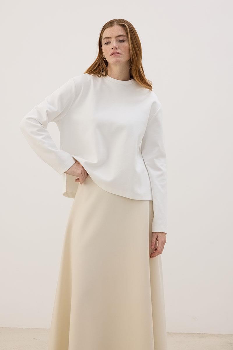 Tok Duruşlu Basic Sweatshirt Ekru