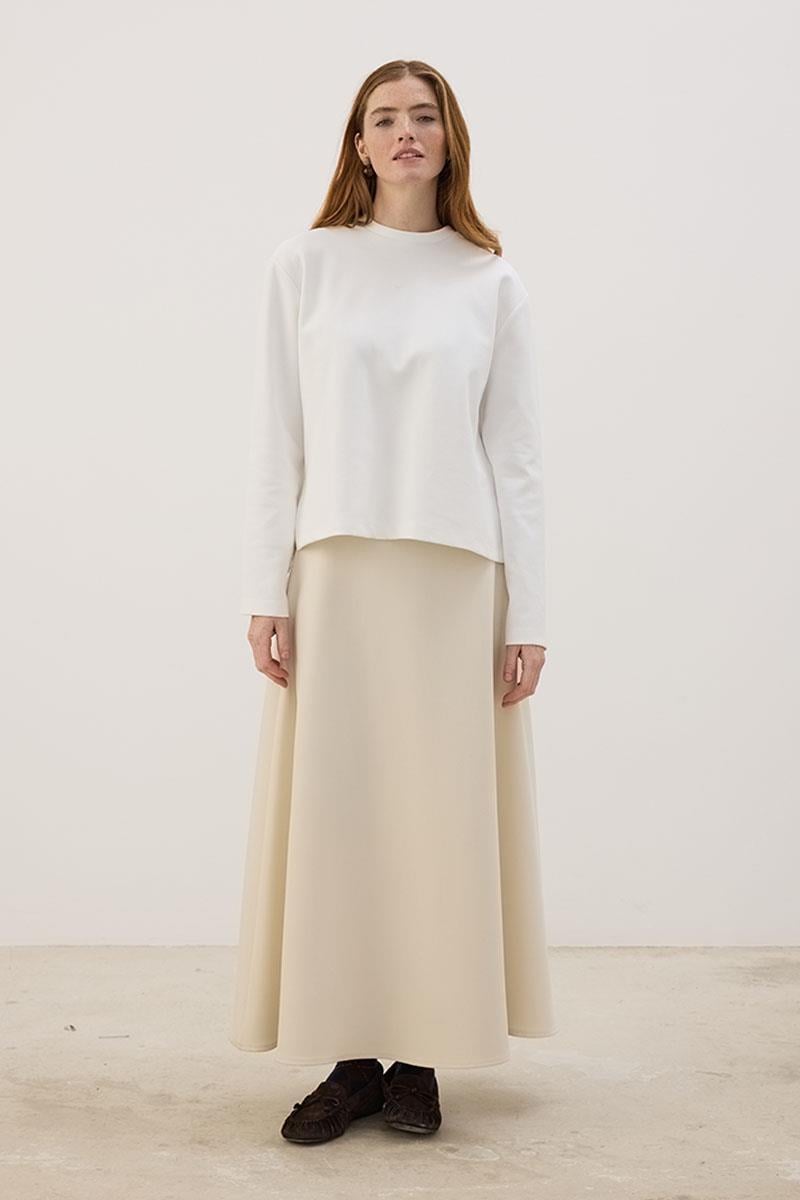 Tok Duruşlu Basic Sweatshirt Ekru