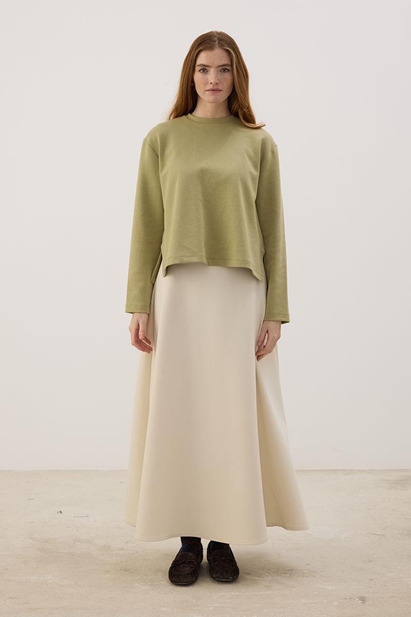 Tok Duruşlu Basic Sweatshirt Haki