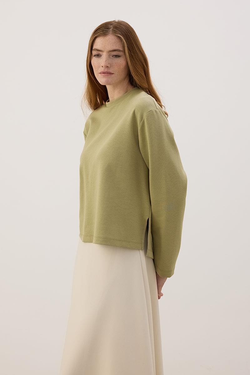 Tok Duruşlu Basic Sweatshirt Haki