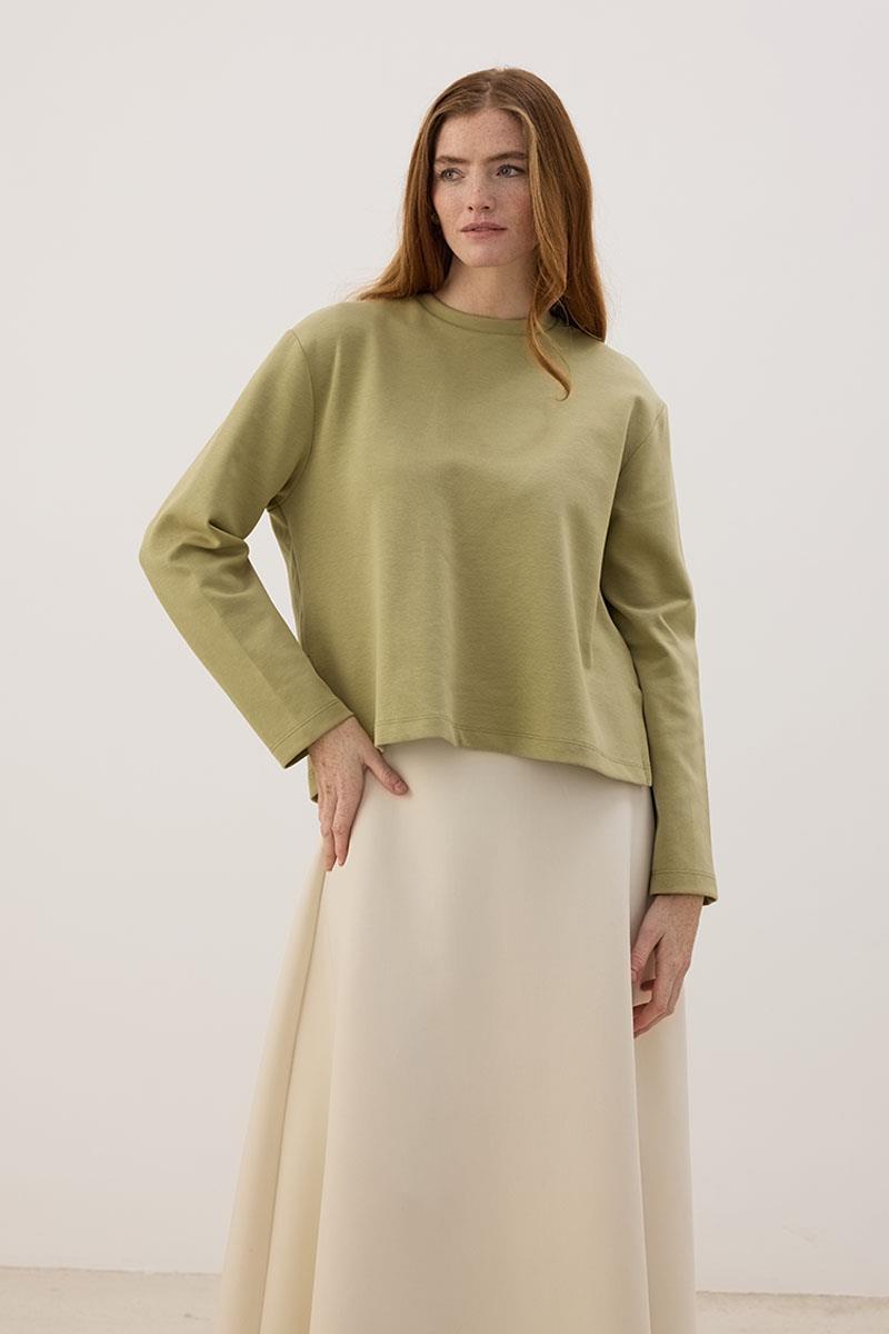 Tok Duruşlu Basic Sweatshirt Haki