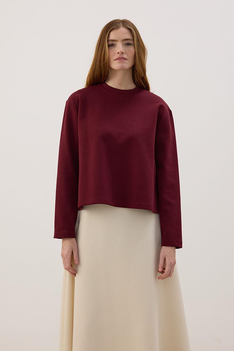 Tok Duruşlu Basic Sweatshirt Mürdüm