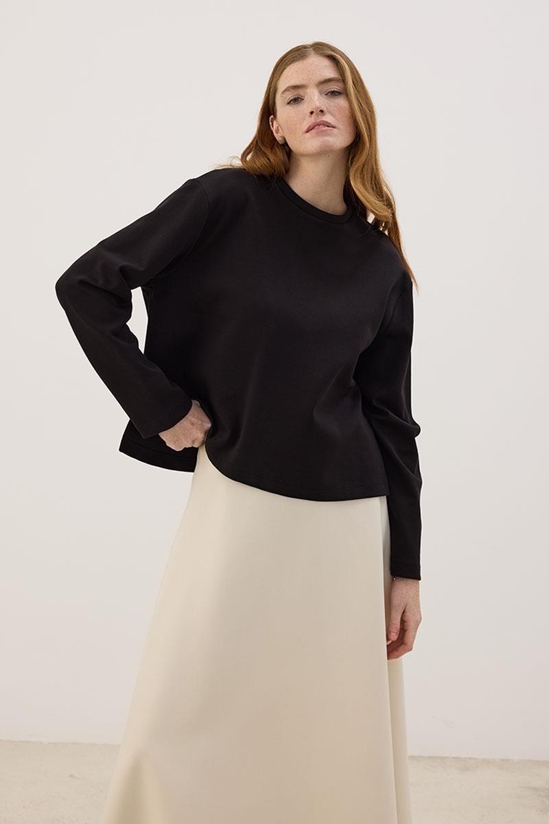 Tok Duruşlu Basic Sweatshirt Siyah
