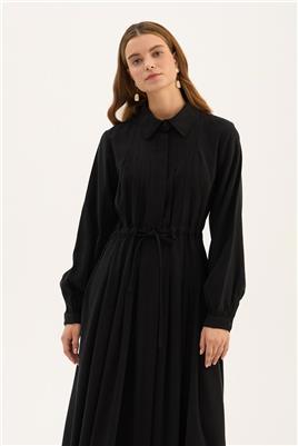 Tünel Kemerli Tensel Elbise Siyah