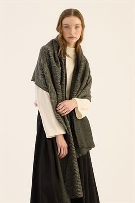 Tüylü Balıksırtı Desen Atkı Siyah