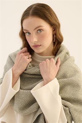 Tüylü Balıksırtı Desen Atkı Açık gri