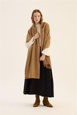 Tüylü Balıksırtı Desen Atkı Camel