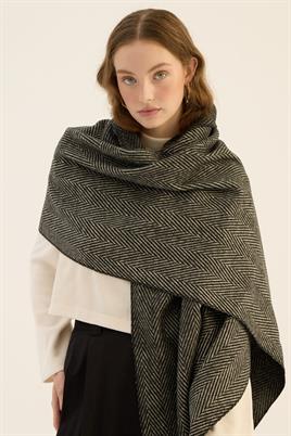 Tüylü Balıksırtı Desen Atkı Siyah