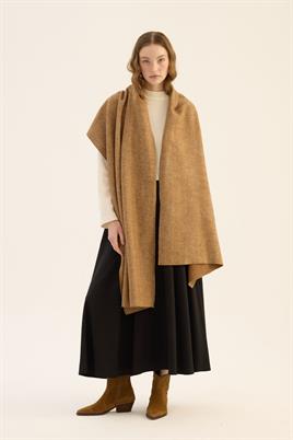 Tüylü Balıksırtı Desen Atkı Camel