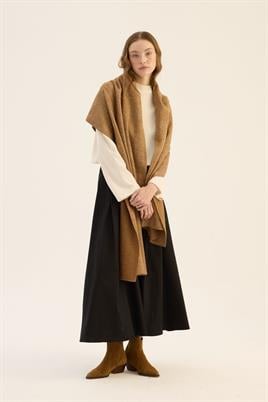 Tüylü Balıksırtı Desen Atkı Camel