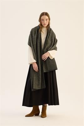 Tüylü Balıksırtı Desen Atkı Siyah