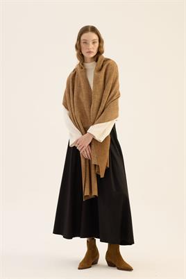 Tüylü Balıksırtı Desen Atkı Camel