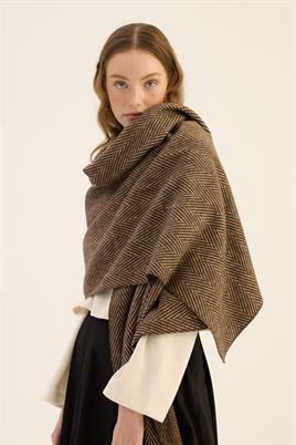 Tüylü Balıksırtı Desen Atkı Kahverengi