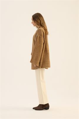 Tüylü Balıksırtı Desen Ceket Camel