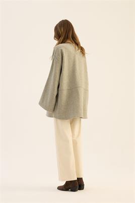 Tüylü Balıksırtı Desen Ceket Açık gri