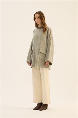 Tüylü Balıksırtı Desen Ceket Açık gri