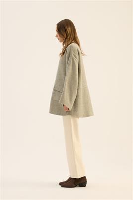 Tüylü Balıksırtı Desen Ceket Açık gri