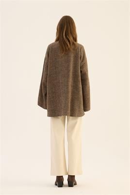 Tüylü Balıksırtı Desen Ceket Kahverengi