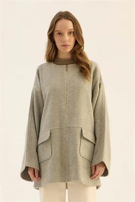 Tüylü Balıksırtı Desen Ceket Açık gri