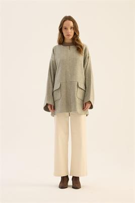 Tüylü Balıksırtı Desen Ceket Açık gri