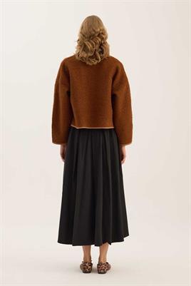 Tüylü Biyeli Ceket Taba