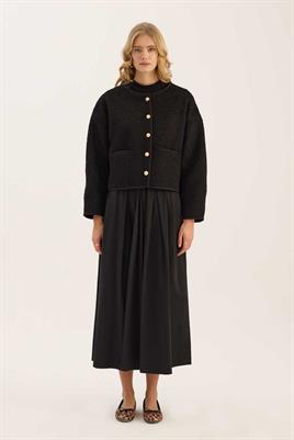 Tüylü Biyeli Ceket Siyah