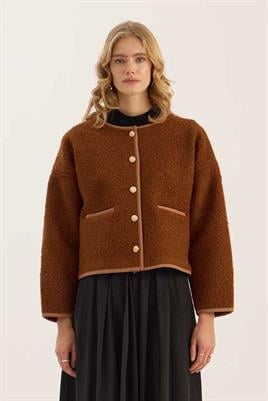 Tüylü Biyeli Ceket Taba