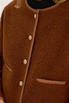 Tüylü Biyeli Ceket Taba