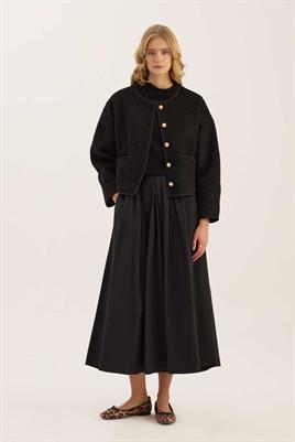 Tüylü Biyeli Ceket Siyah