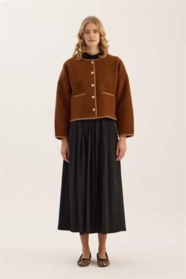 Tüylü Biyeli Ceket Taba