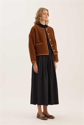 Tüylü Biyeli Ceket Taba