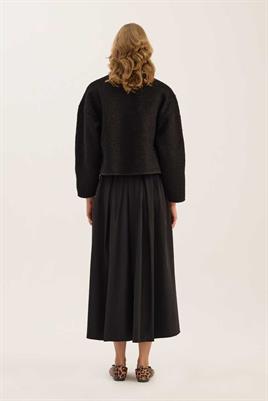 Tüylü Biyeli Ceket Siyah