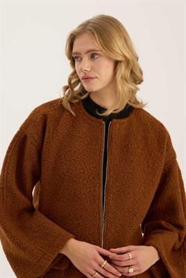 Tüylü Kaşe Fermuarlı Ceket Taba